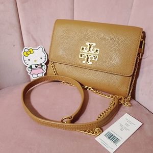 Tory Burch Britten Chain Wallet Crossbody Bag Tan
